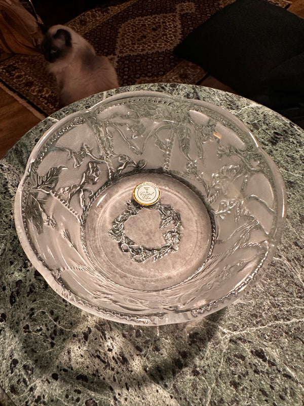 Vintage Crystal Clear Frosted Lily Relief Footed Bowl, c. 1985–2000