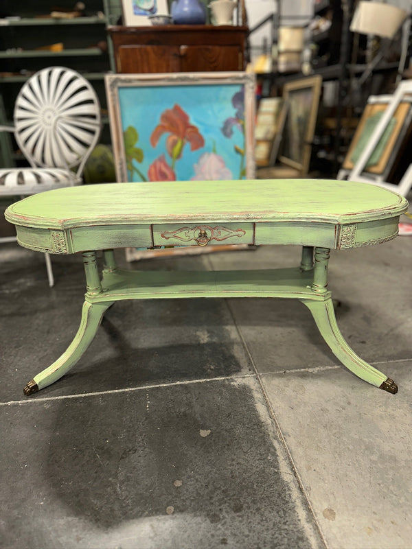 Painted Duncan Phyfe Kidney Coffee Table, Brass Paw Feet, c. 1935–1955
