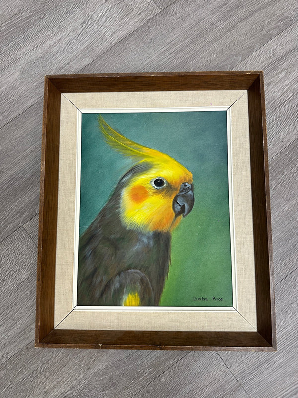 Bertie Rose Cockatiel Portrait on Canvas, Signed and Dated, 1997