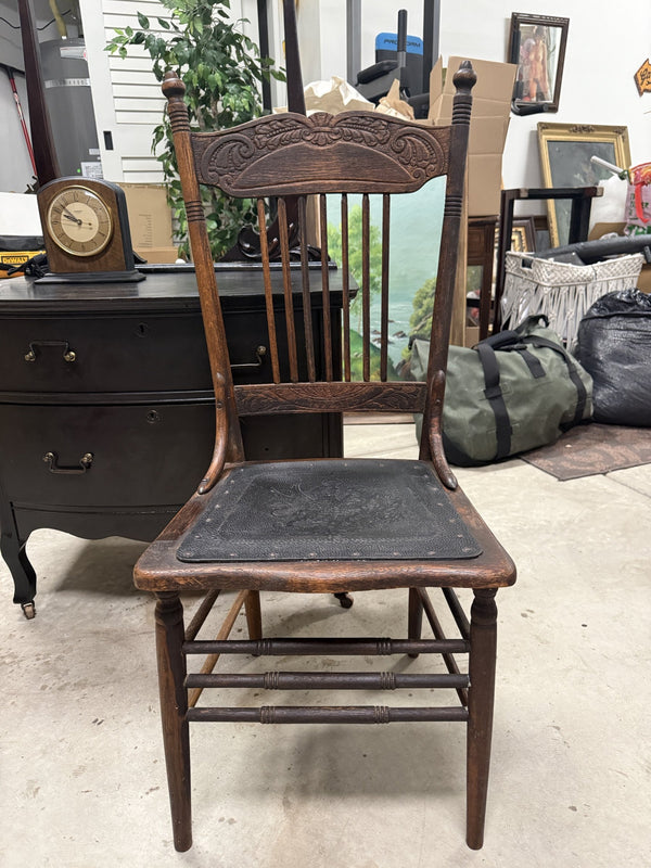 Oak Pressed-Back Side Chair, Spaulding's Embossed Griffin Seat, c. 1895–1910