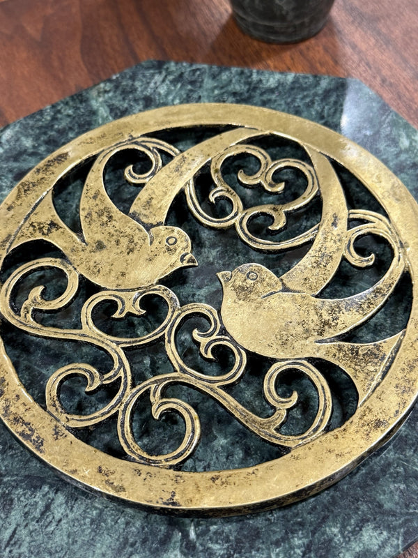 Vintage Cast Brass Openwork Bird and Scroll Trivet, c. 1950–1980