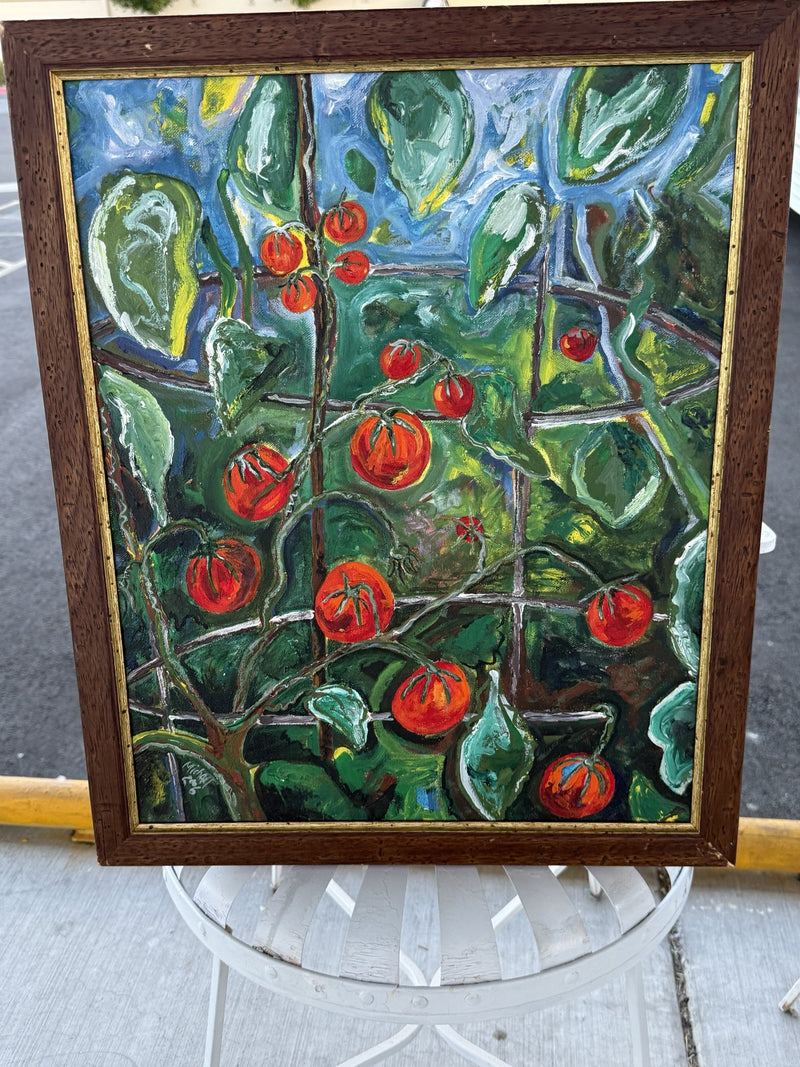 Tomatoes on the Vine, Impasto Painting on Canvas, Signed Michael, 2006