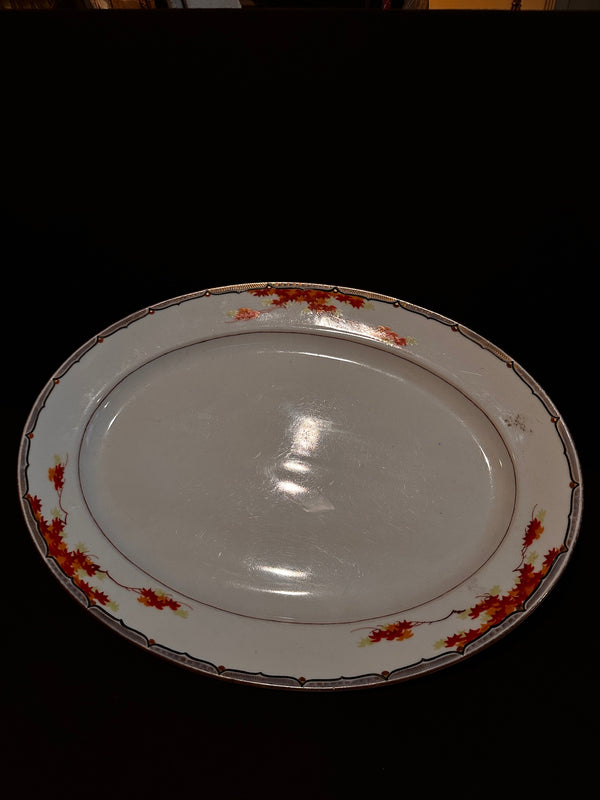 Vintage Japanese Maple Leaf Porcelain Oval Platter, c. 1950–1980