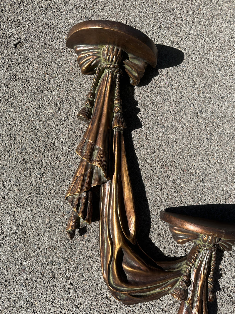 French Rococo Revival Draped Wall Consoles, c. 1890-1915, Bronzed Spelter