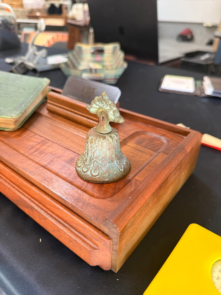 Vintage 1940s Cast Brass Rooster Bell With Verdigris Patina