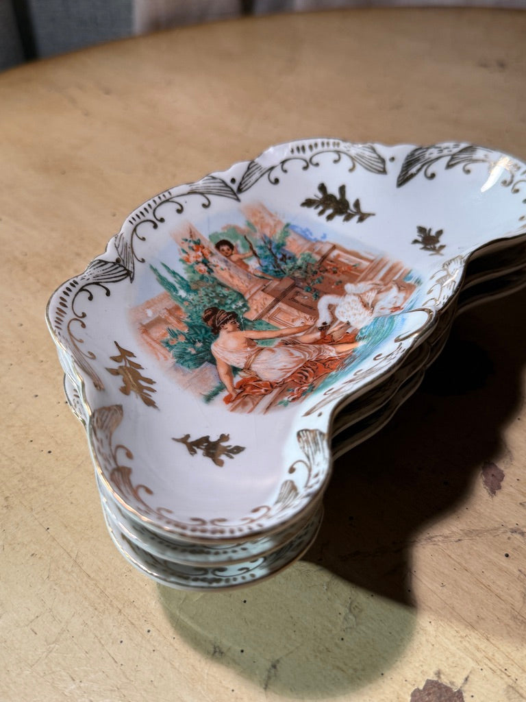 Set of 3 Hand-Painted Japanese Porcelain Trinket Dishes (c. 1935–1955)