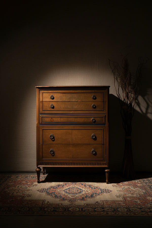 Antique Federal Revival Tall Chest of Drawers in Orange Gunstock Finish, Circa 1920s