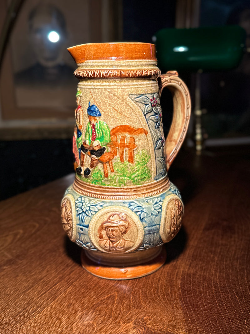 Antique German Relief-Molded Ceramic Pitcher, c. 1900–1920