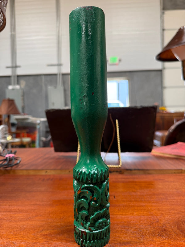 Antique Hand-Carved Wood Candlestick in Green Paint, c. 1880–1925