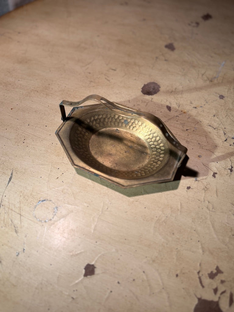 Antique Hammered Brass Handled Dish (c. 1900–1930)