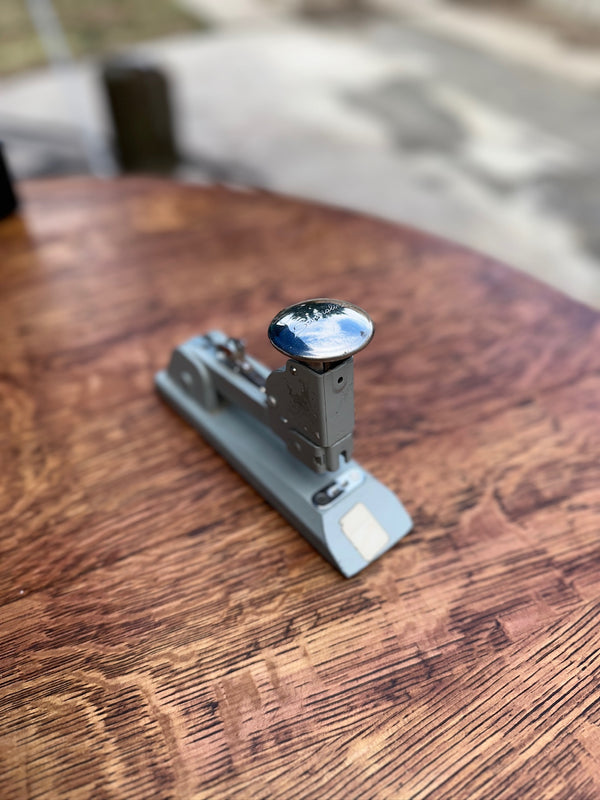 Swingline Heavy-Duty Desk Stapler in Grey Enamel with Chrome Domed Plunger, Long Island City, New York, c. 1956–1970