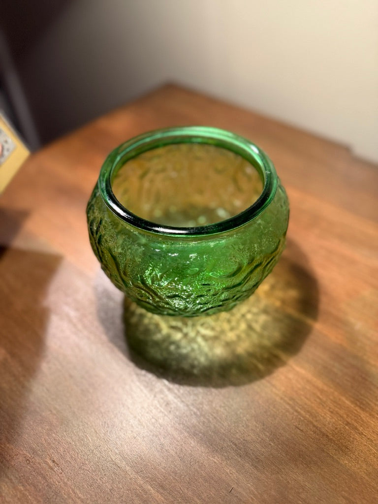 Textured Green Glass Bowl with Organic Relief Surface, Mid-20th Century