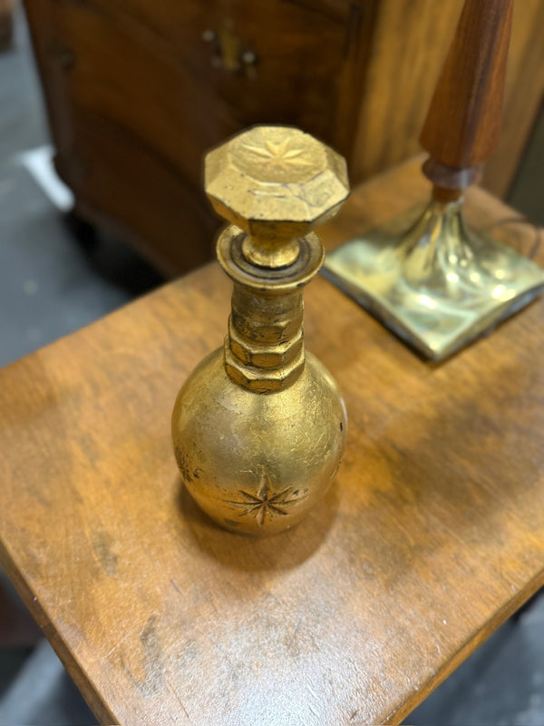 Gold-Finished Ceramic Decanter with Moulded Star Relief and Faceted Stopper, Marked LIQUOR BOTTLE to the Base, American, c. 1965–1985