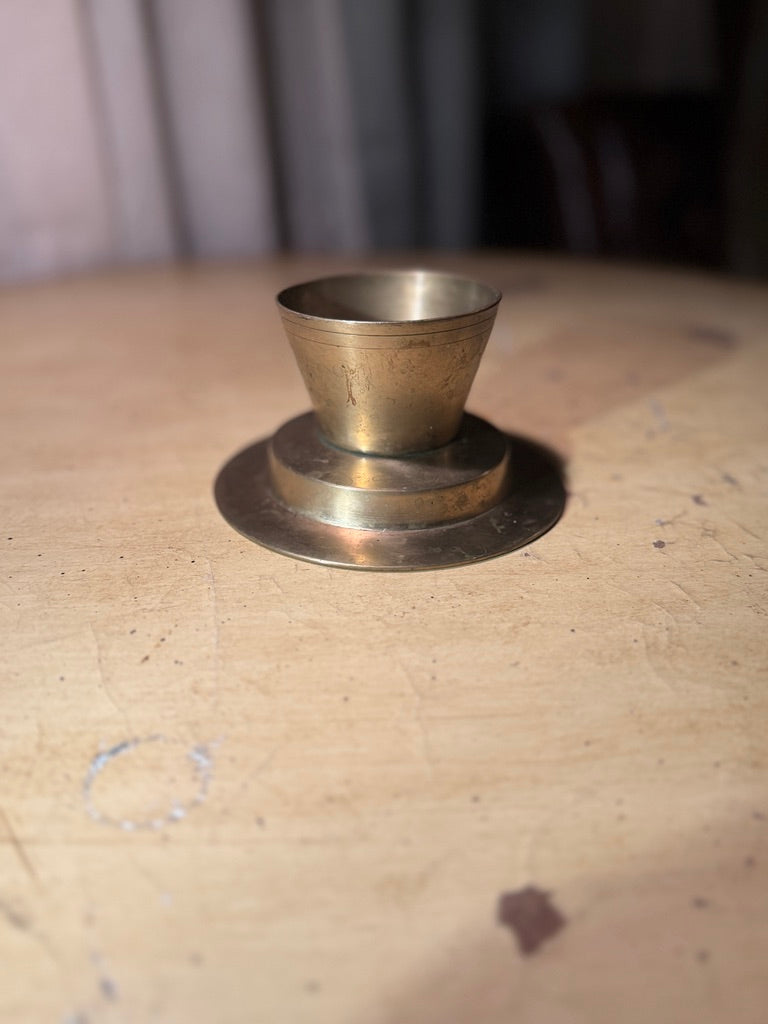 Late Victorian Turned Brass Inkwell Base (c. 1870–1910)