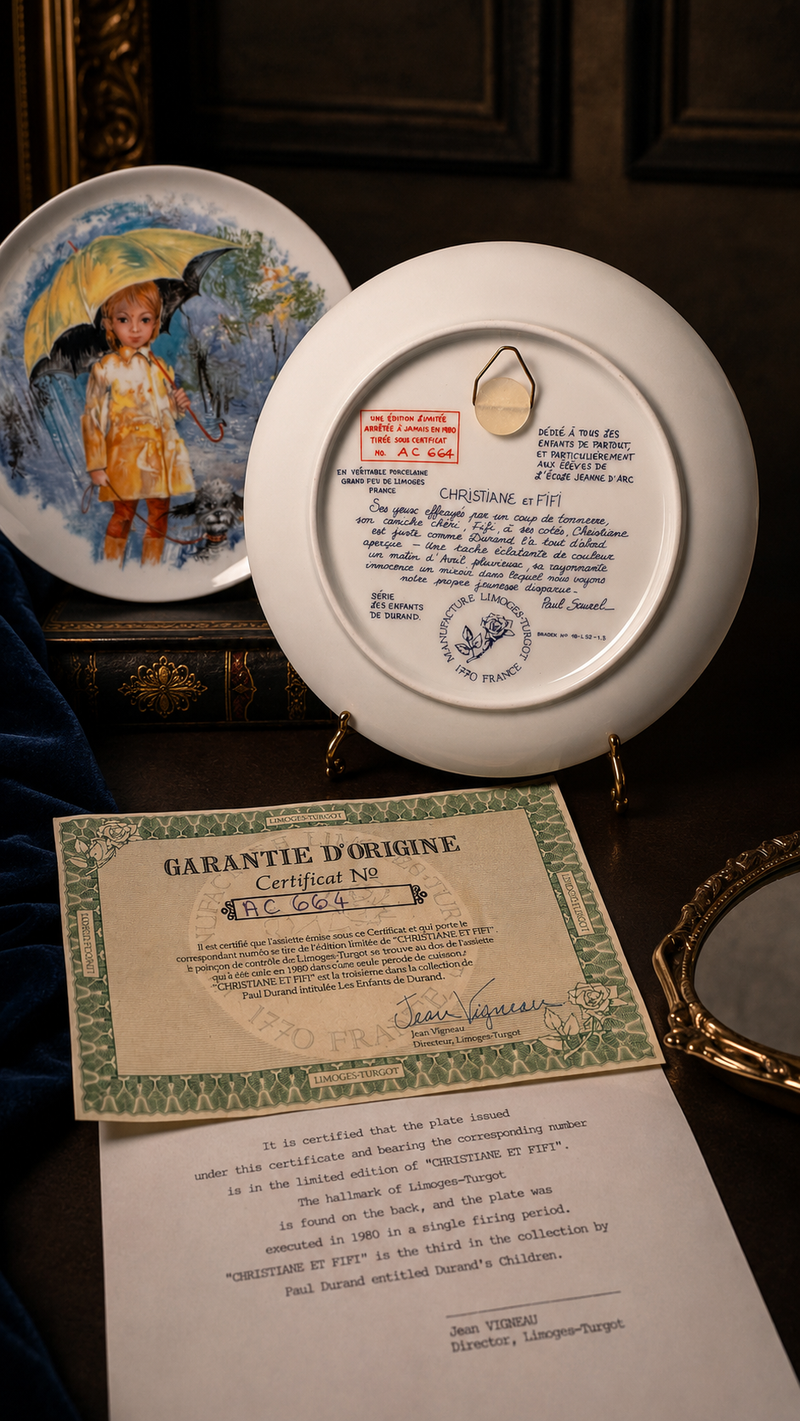 1980 Paul Durand “Christiane et Fifi” Limoges-Turgot Porcelain Collector Plates, Pair