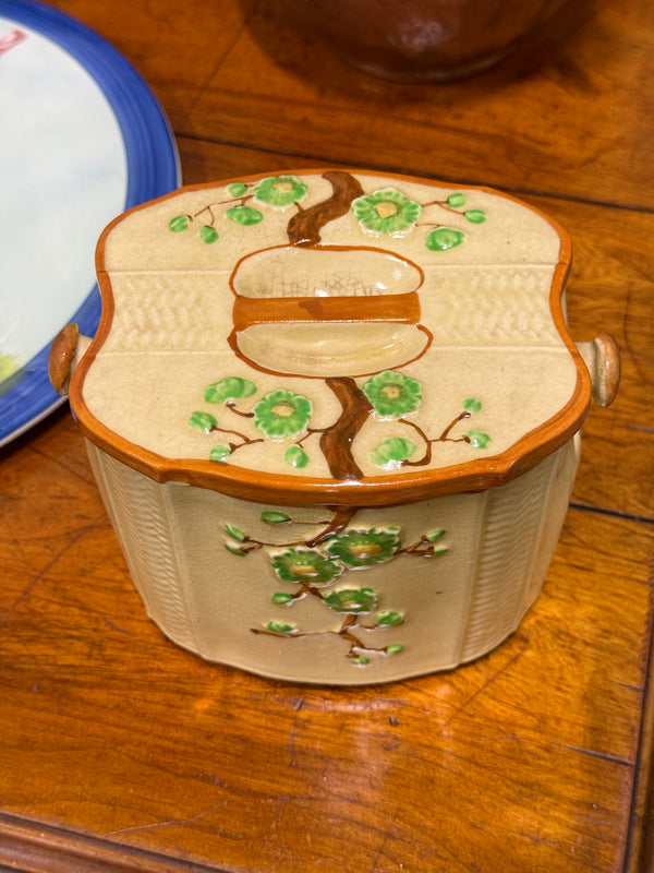 Vintage Japanese Hand-Painted Majolica Biscuit Jar, c. 1921–1941