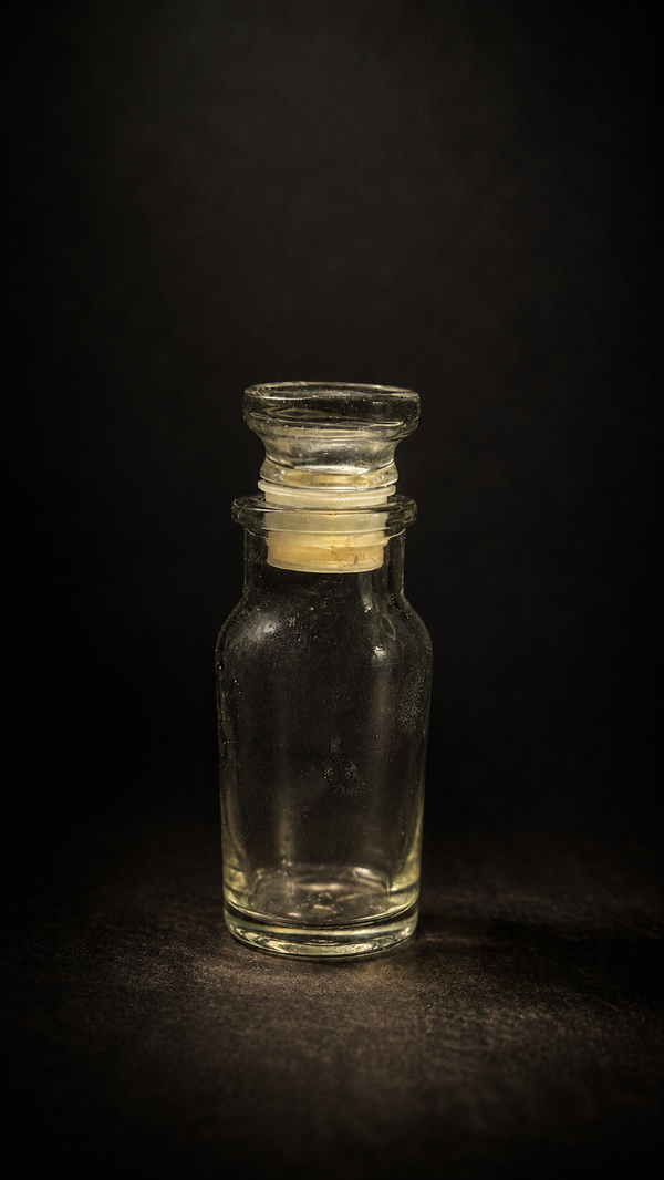 Small Clear Glass Apothecary Bottle with Ground Stopper, c. 1940s