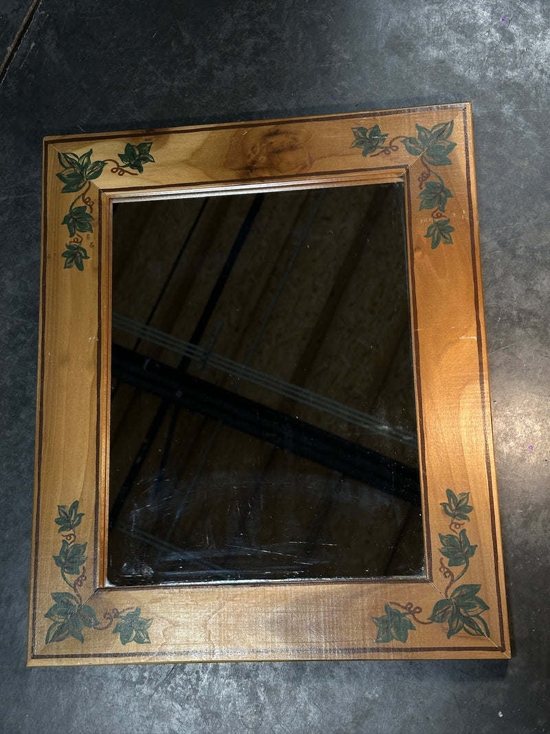 Hand-Painted Ivy Wall Mirror in Golden Wood Frame