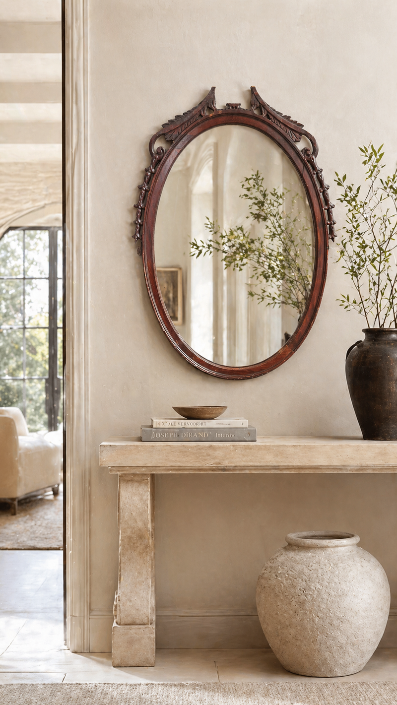 Antique Victorian Eastlake Oval Mirror, c. 1890