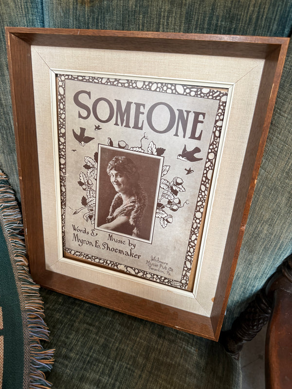 Antique “Some One” Sheet Music Cover, Myron E. Shoemaker, Whitmore Music, Scranton, Framed, c. 1912–1922