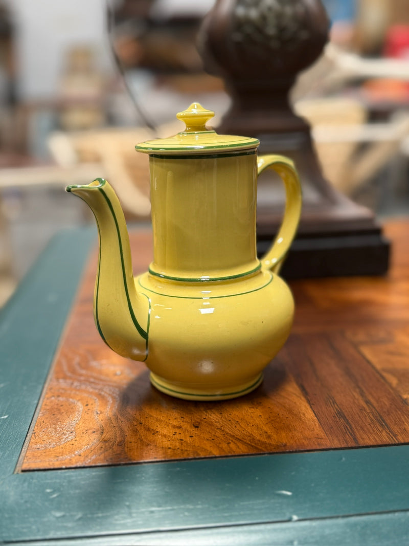 c. 1940s French Yellow Ceramic Coffee Pot
