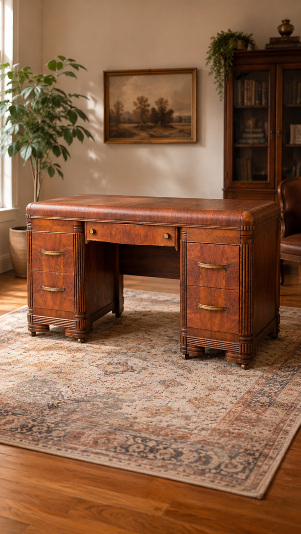 Art Deco Waterfall Pedestal Desk c. 1930s–1940s
