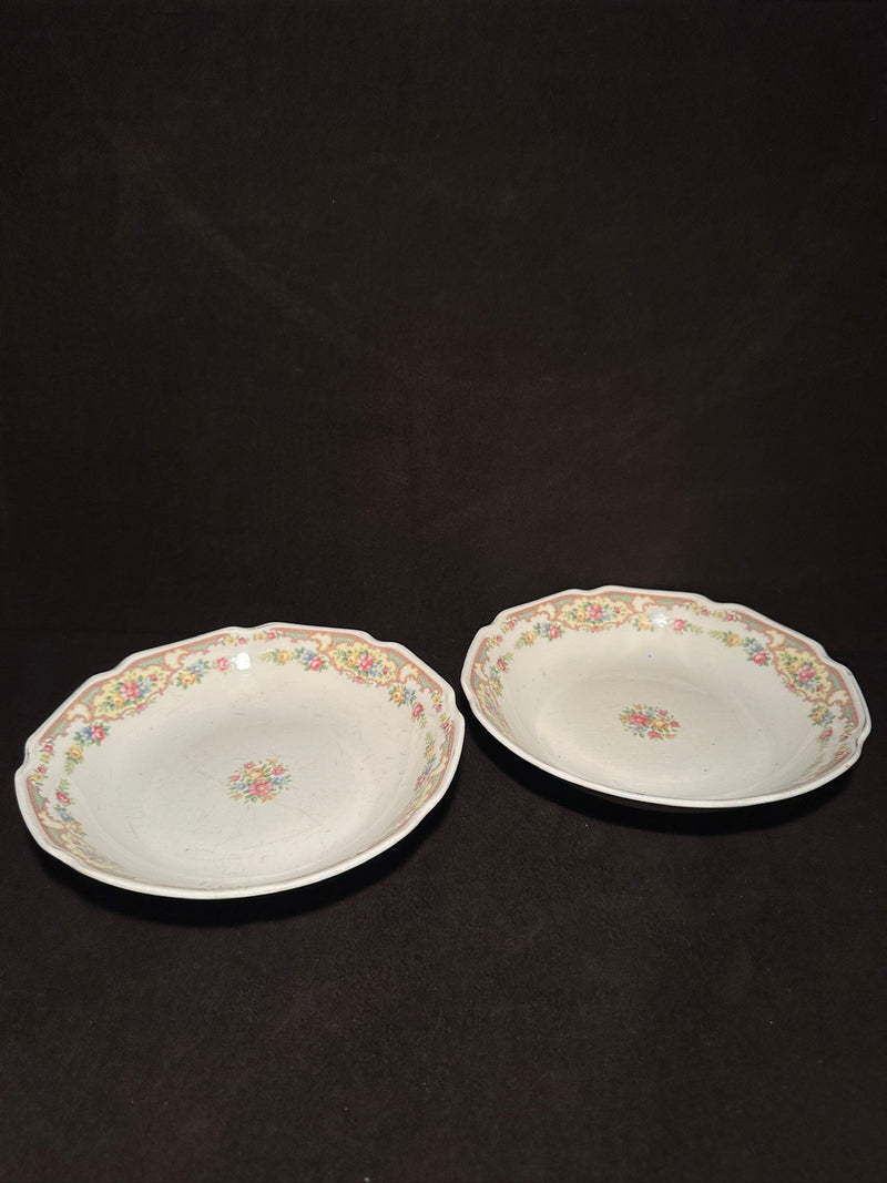 Pair of Floral Scalloped Porcelain Serving Bowls