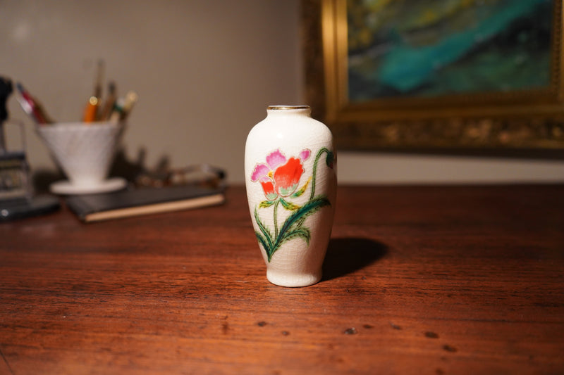 Vintage Japanese Crackle Glaze Floral Bud Vase, c. 1930s–1950s