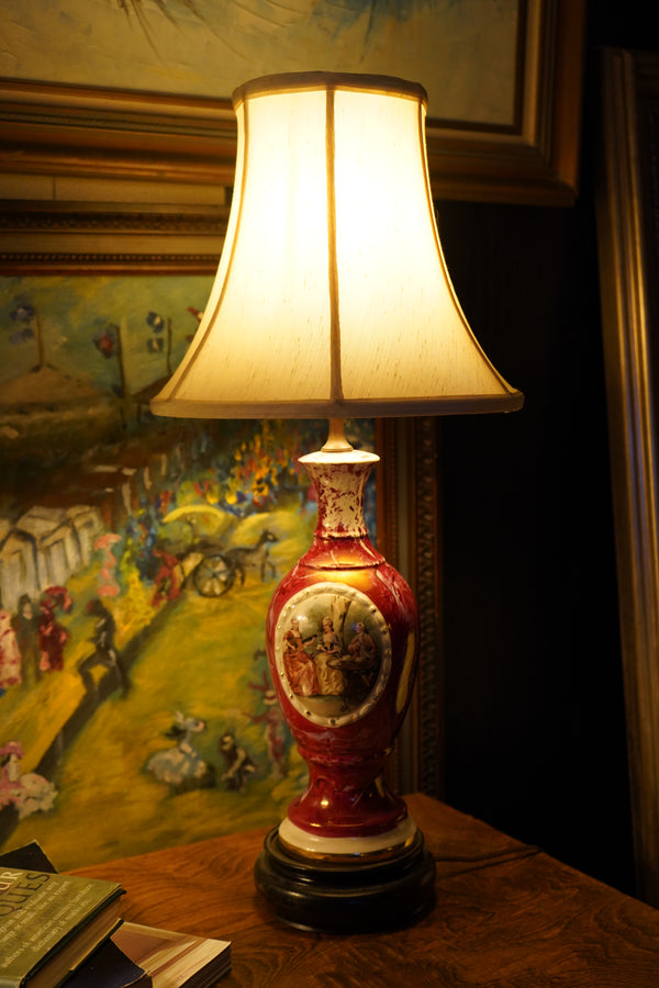 Porzellan-Manufaktur Plaue Romantic Scene Porcelain Table Lamp, c. 1940–1960