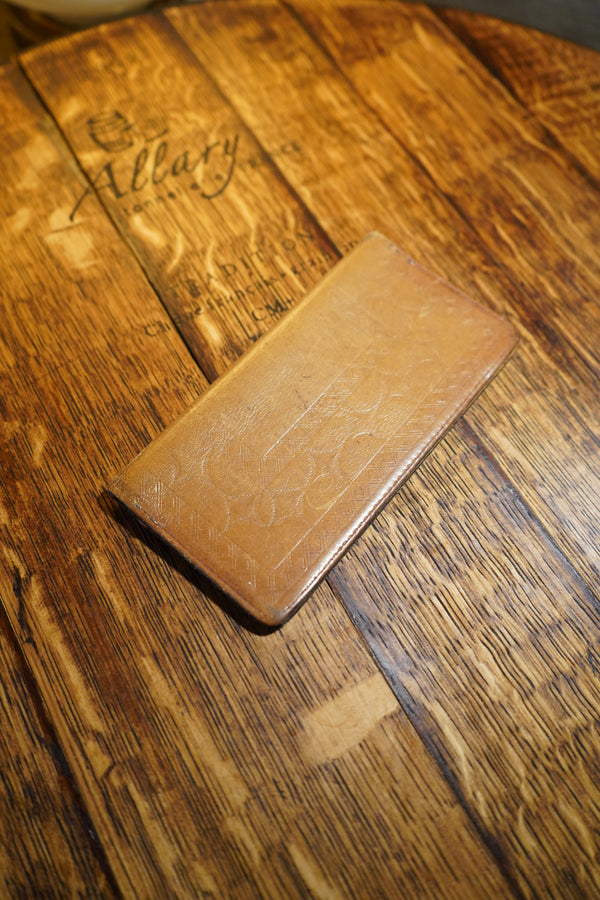 Vintage Tooled Leather Checkbook Cover, Embossed Geometric Design c 1950s