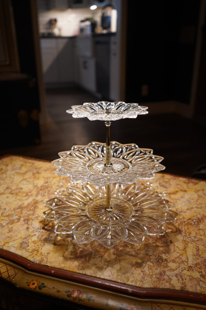 Three-Tier Pressed Glass Tidbit Stand, c. 1960s-1970s