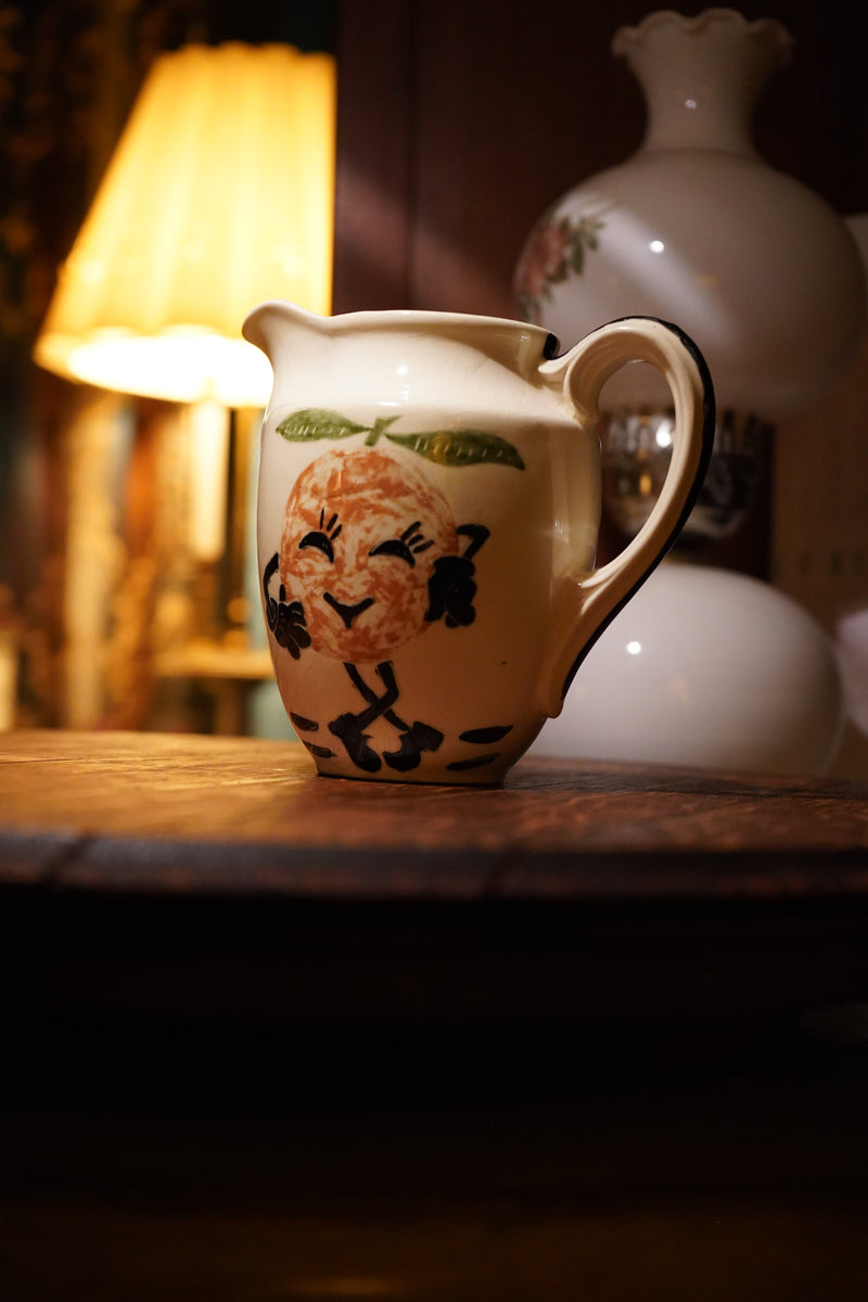 Anthropomorphic Orange Cream Pitcher, c. 1950s–1960s Hand-Painted Pottery