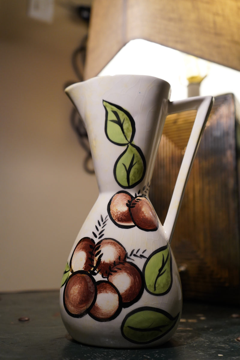Continental Studio Pottery Pitcher, c. 1950s–1960s Hand-Painted Free-Form Vase