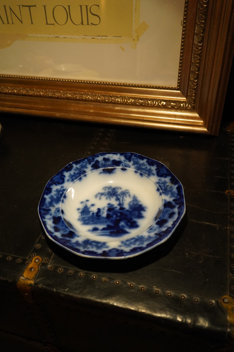 J. & G. Alcock Scinde Flow Blue Soup Plate, c. 1840s Staffordshire Ironstone