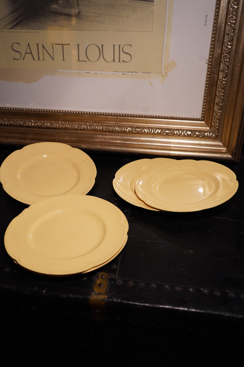 Johnson Bros Goldendawn Plates, Set of Five, c. 1930s English Art Deco Yellow Ware (Set of 5)