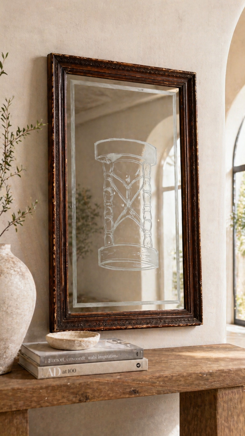 Vintage Etched Wall Mirror c. 1950s