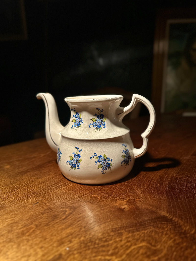 Vintage English Ironstone Teapot by Ellgreave | Forget-Me-Not Floral, 1940s–50s