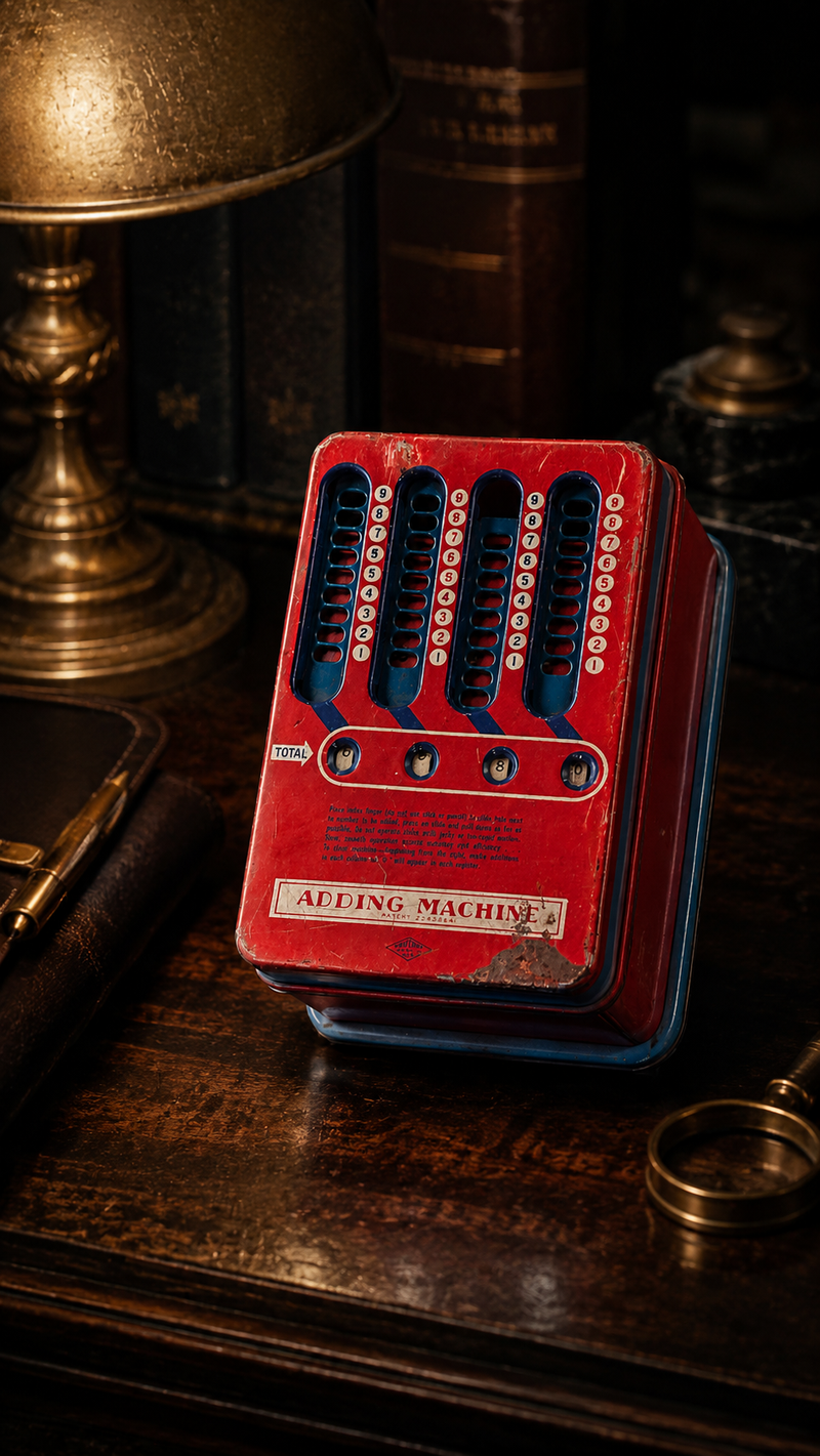 Vintage Wolverine Tin Lithograph Toy Adding Machine, Circa 1940s