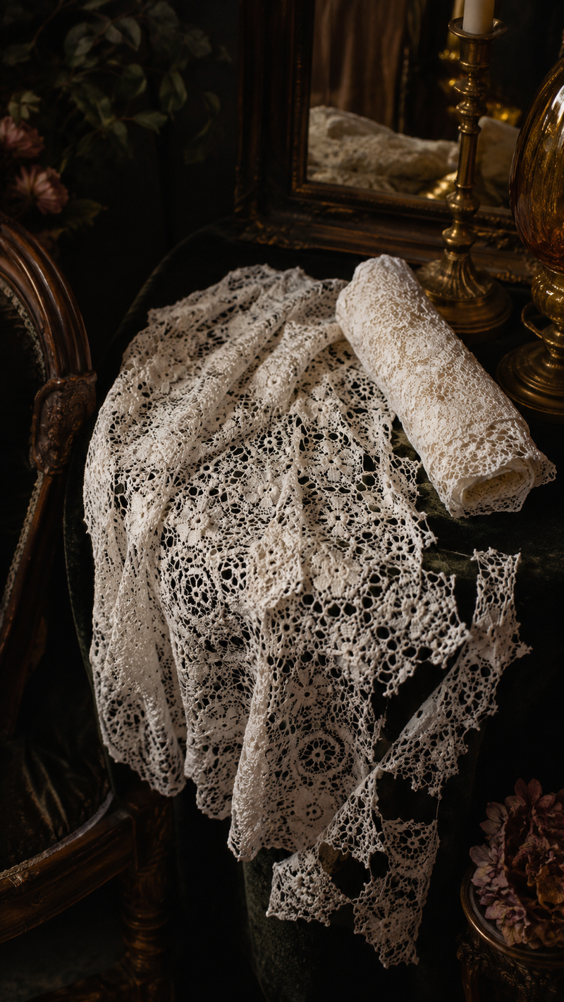 Vintage Ivory Cotton Lace Remnant Bundle with 31” x 21” Panel