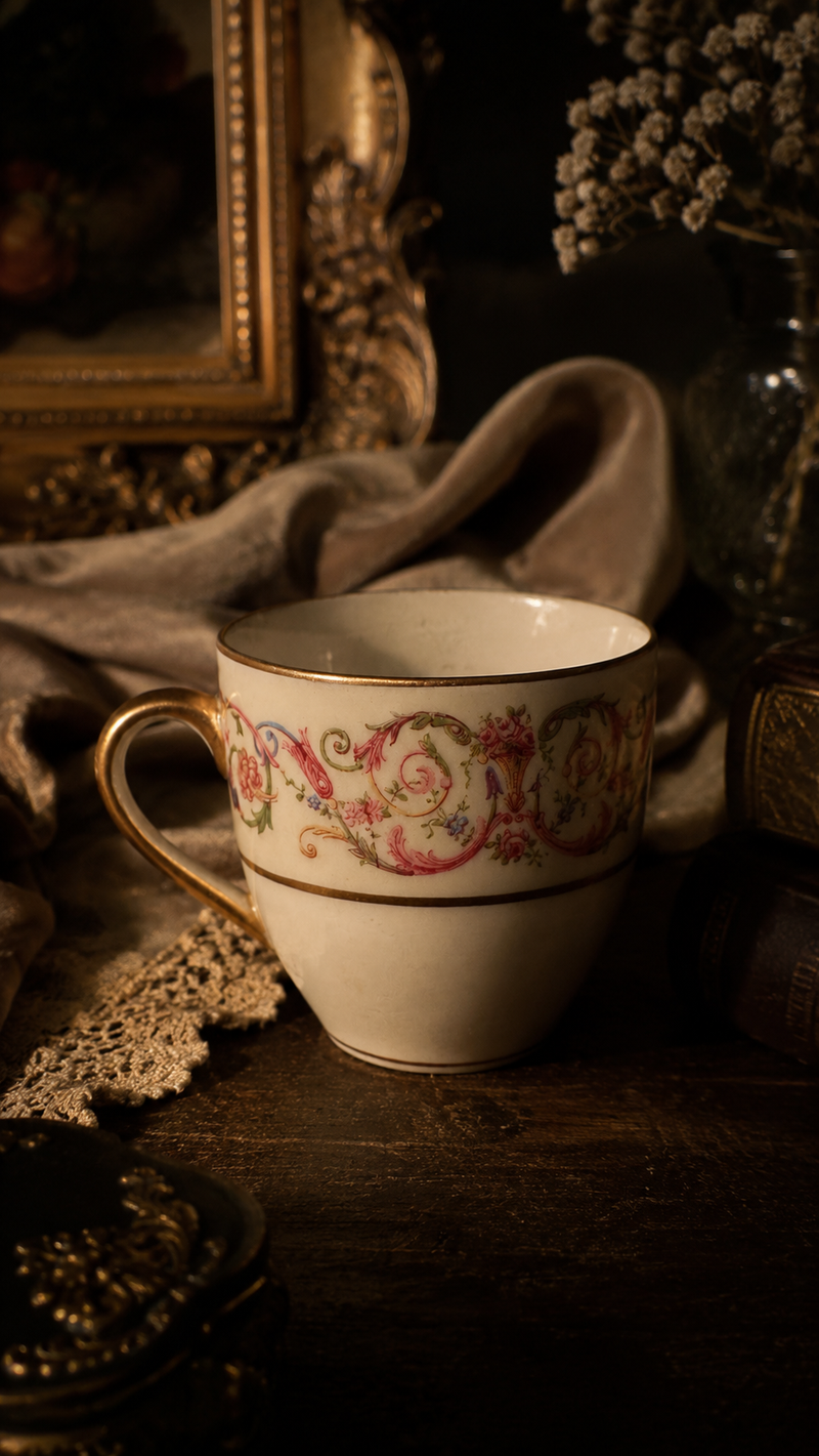 Antique Hand-Painted Porcelain Demitasse Cup by W. J. C. Dulany Co., Baltimore, c. 1900–1920s