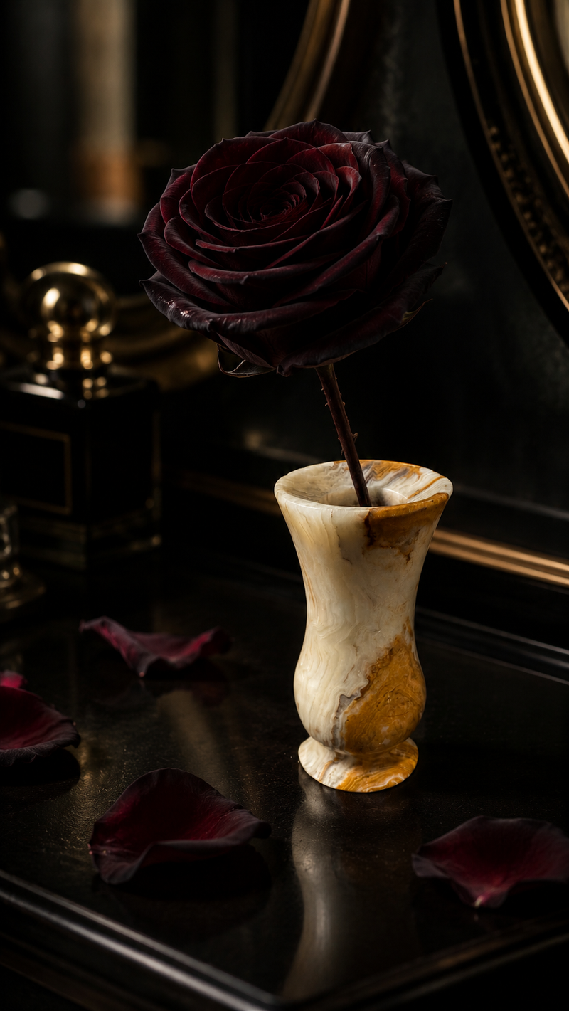 Carved Honey Onyx Bud Vase, c. 1960s | Banded Stone Single-Stem Vase