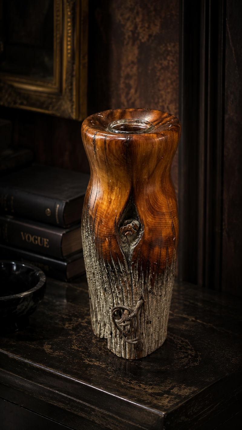 Montana Handcrafted Salvaged Wood Bud Vase with Embedded Nail Detail and Glass Insert