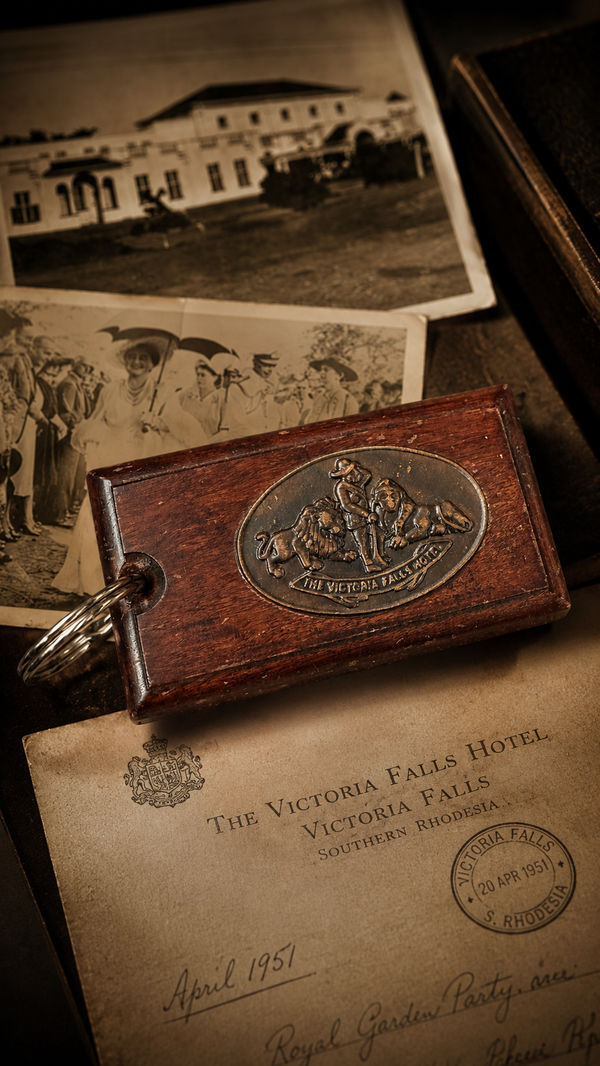 Victoria Falls Hotel Wooden Key Fob, c. 1950s | Mid-Century Hotel Memorabilia