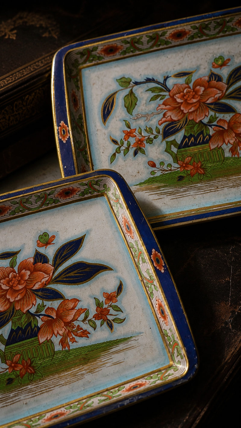 Daher Decorated Ware Floral Chinoiserie Metal Trays, Made in England, c. 1960s