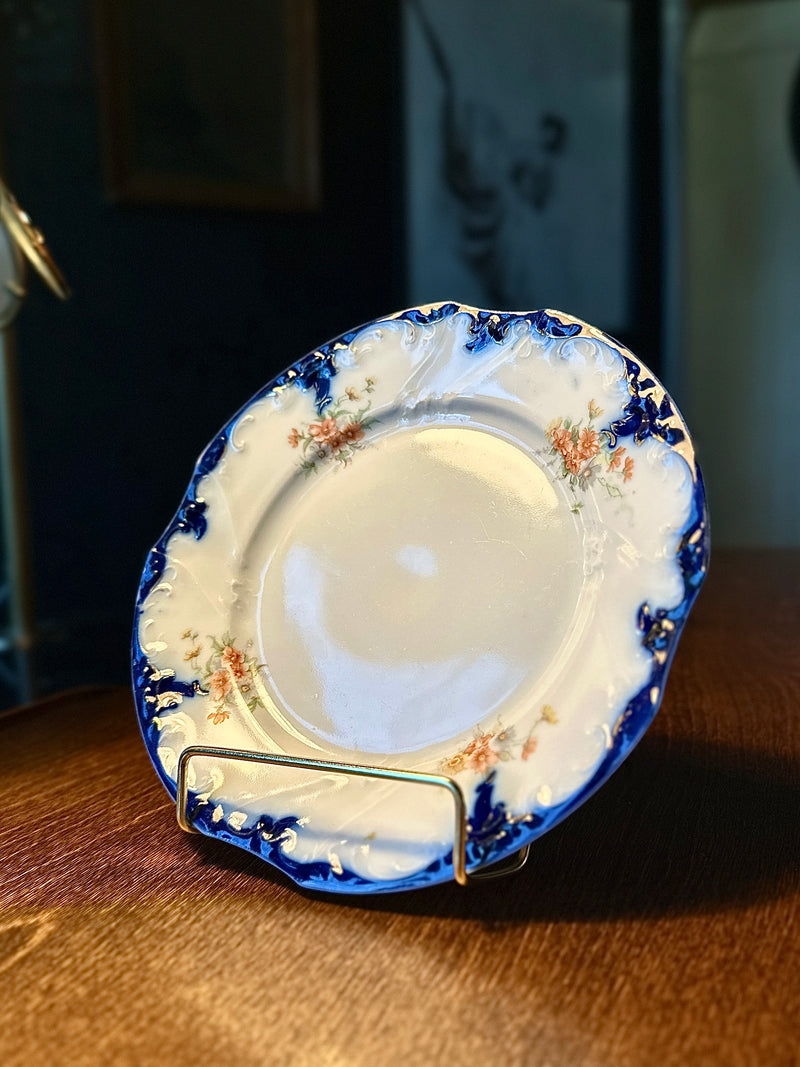 Antique German Porcelain Cabinet Plate with Cobalt Blue Rim, c.1890–1910
