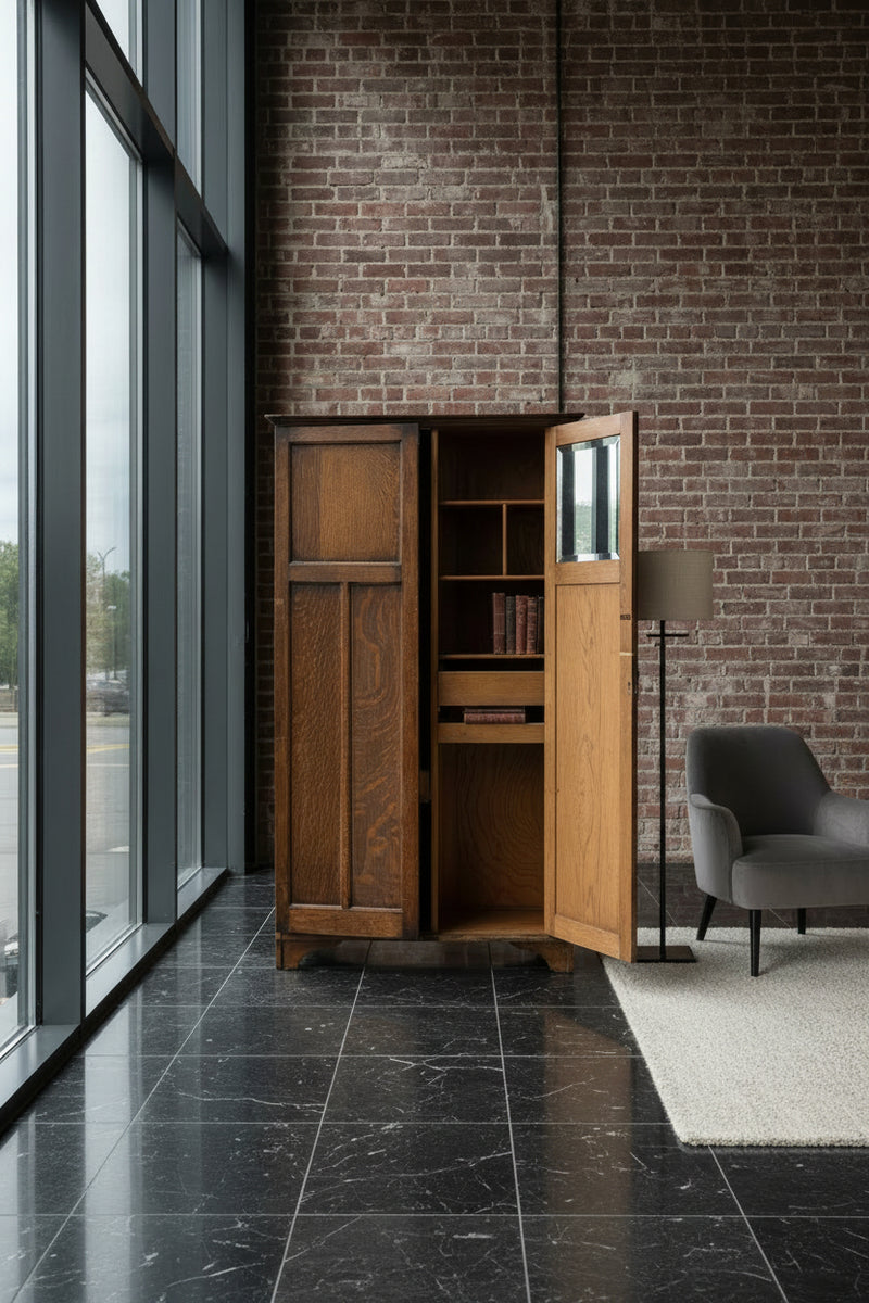 Antique Oak Gentleman’s Wardrobe Armoire with Interior Trouser Rack, c. 1910s–1930s