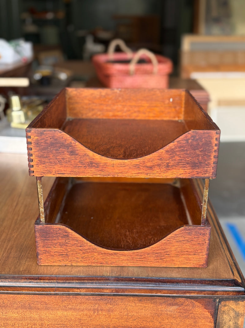 Antique Weis Manufacturing Co. Two-Tier Wood Letter Tray, c. 1920s–1940s