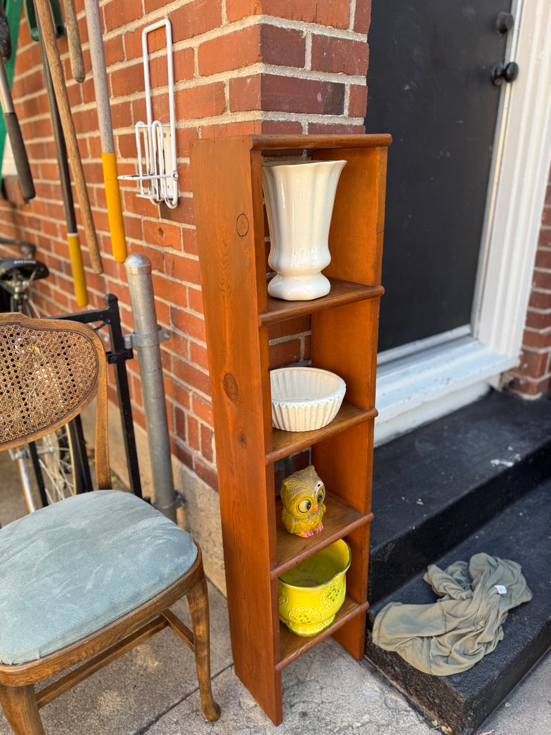 Tall Narrow Cottage Display Shelf / Bookcase, Refinished Pine, c. Early 20th Century