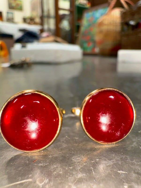 Vintage Hickok Cherry Red Cabochon Cufflinks, Pair, c. 1945–1960