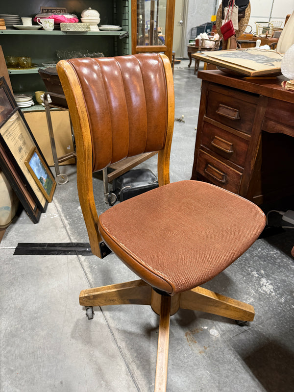 Maple Swivel Desk Chair, Channel-Tufted Back with Nailhead Trim, c. 1940–1960